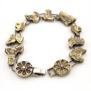 Vintage Western Horse Saddle Boot Equestrian Slide Charm Bracelet Gold Tone